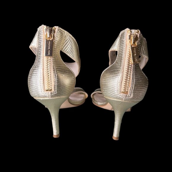 Michael Kors Gold Strappy Heels With Zipper Closure & Textured Finish size 7 - Picture 4 of 11